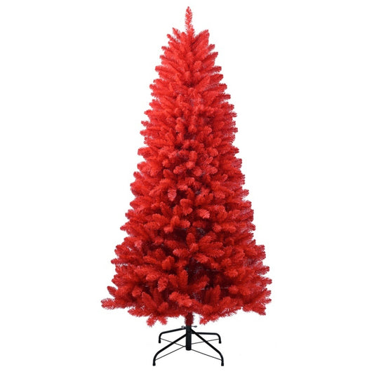 Red PVC Christmas Tree – 4ft / 5ft / 6ft / 7ft – Premium Artificial Holiday Tree with Metal Stand