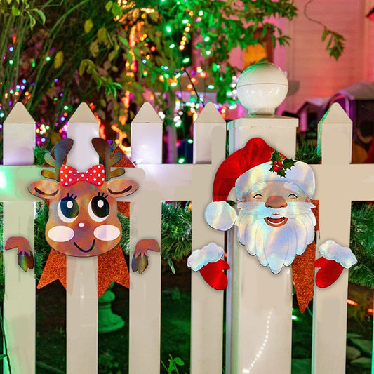 Christmas Fence Peeker Decoration – Peeking Santa Claus & Elk Yard Sign