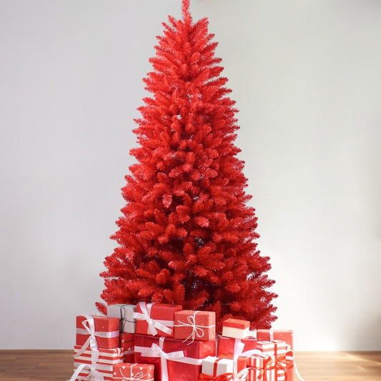 Red PVC Christmas Tree – 4ft / 5ft / 6ft / 7ft – Premium Artificial Holiday Tree with Metal Stand
