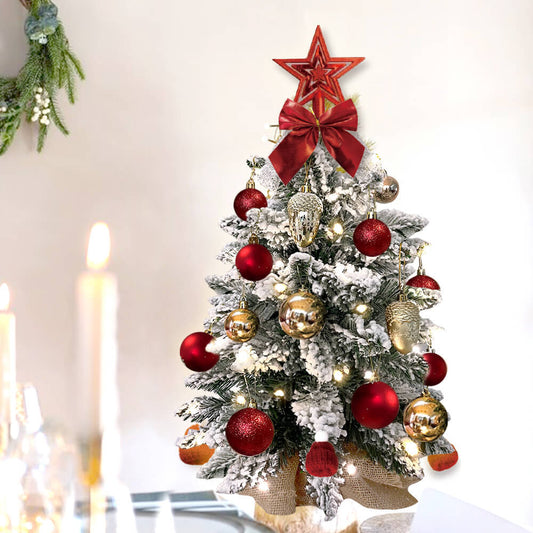 2ft Mini Christmas Tree with Lights – Tabletop Flocked Snow Décor for Home & Office