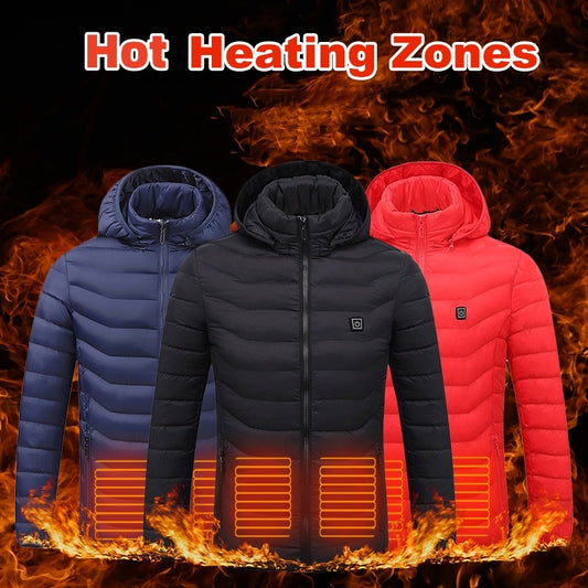 ATTENTION Winter Heated Jacket – USB Electric Thermal Coat with Removable Hood (For Men)